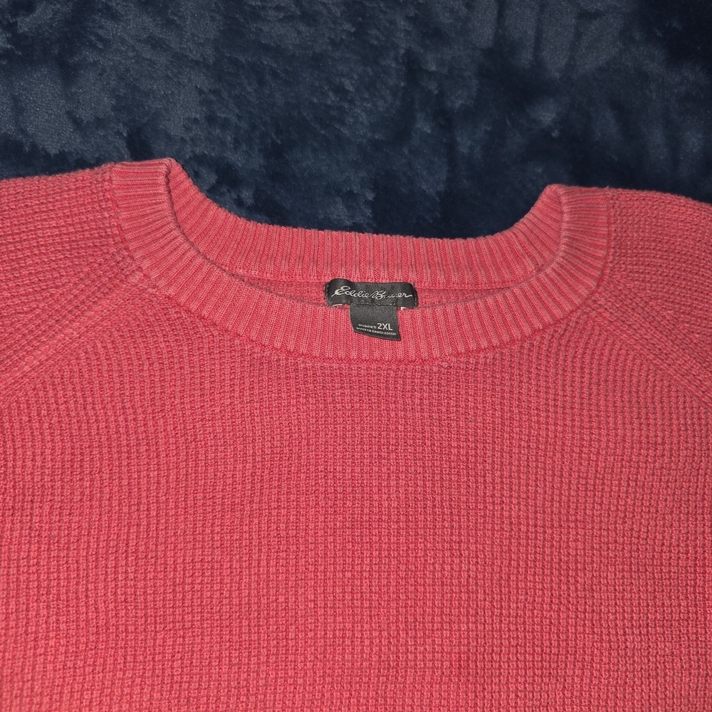 Eddie Bauer Waffle Knit Sweater 2XL XXL Orange & Pink‎ 2 Pc Crewneck Shirt Lot - Picture 6 of 12